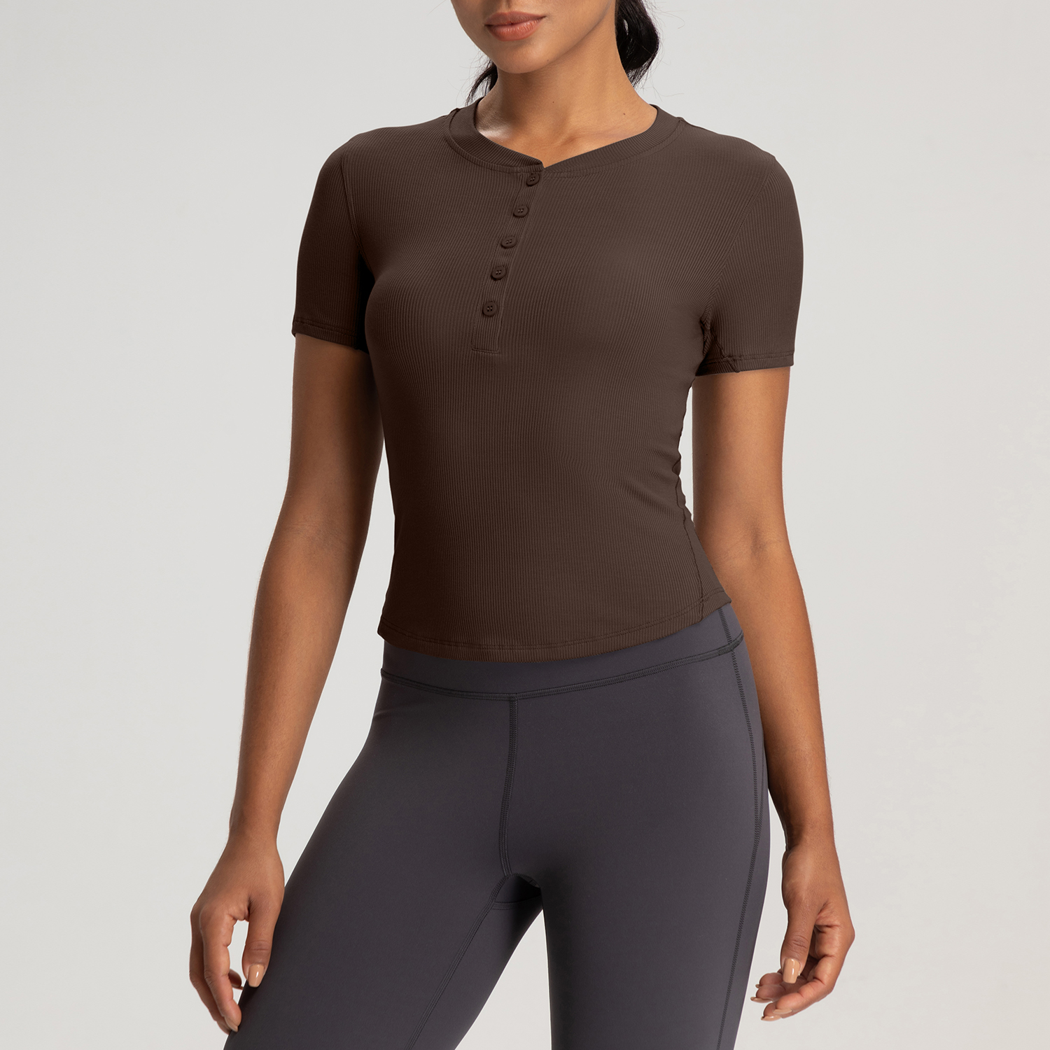 Wholesale Breathable Quick Dry Lightweight Spandex/Cotton 220g Sports Yoga Shirt Solid Color Women's Skinny Fit Short Sleeve