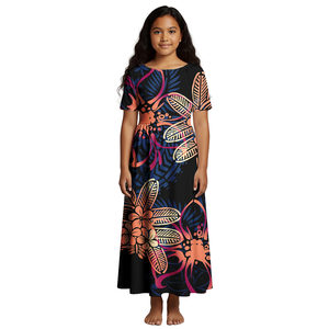 <span class=keywords><strong>Vestidos</strong></span> Hawaianos de Manga Corta para Niña, Vestido Vacacional con Estampado Floral, Vestido <span class=keywords><strong>Aloha</strong></span> con Estampado Floral Personalizado, Ropa Polinesia para Niños - Product Image 2
