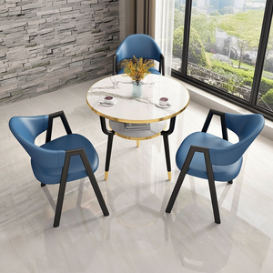Arredamento per Ristoranti, Set da Negoziazione per Caffetterie e Negozi di Tè, Tavolo Circolare da Balcone con Piano in Lastra di Pietra, Reception Minimalista - Product Image 4