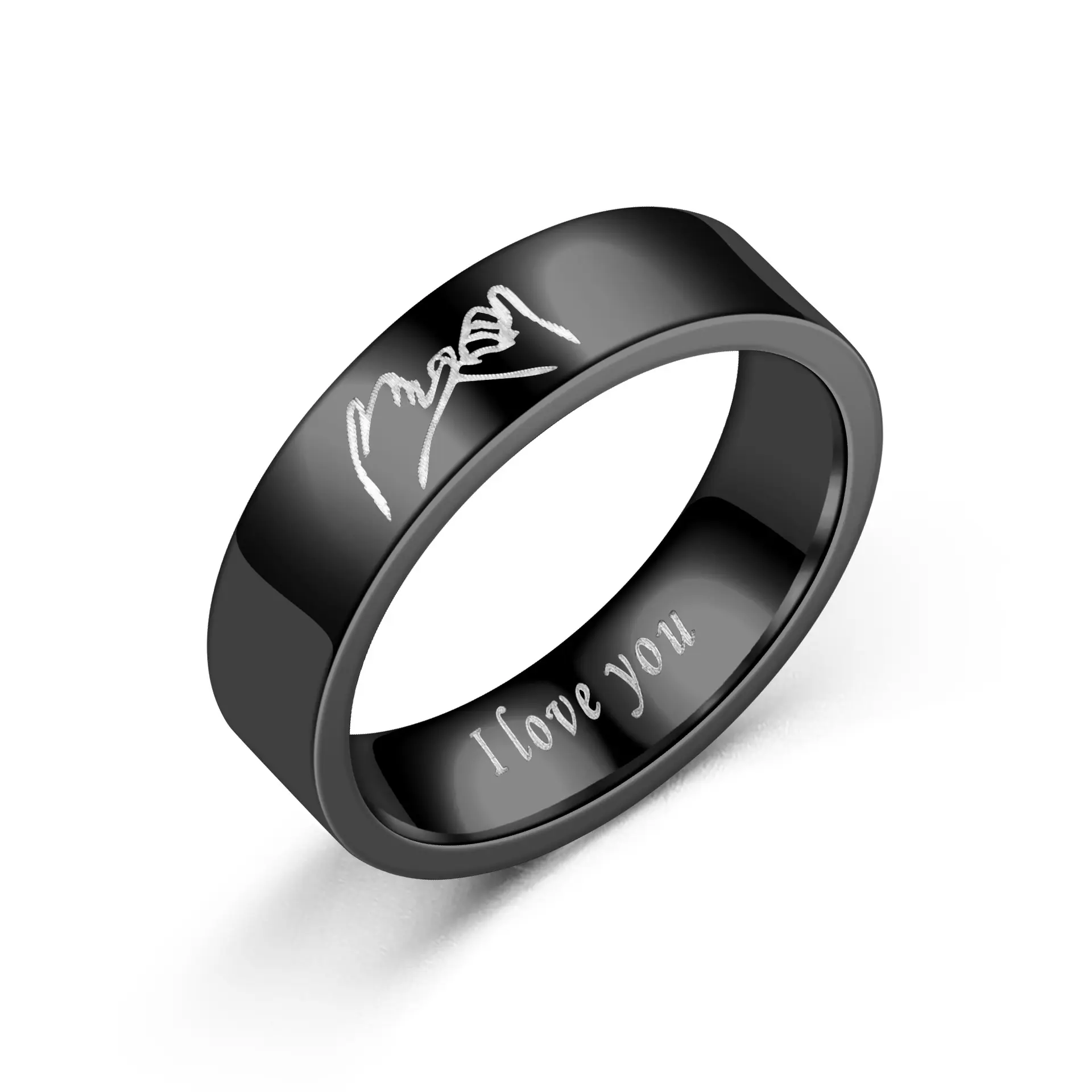 แหวนคู่รักสแตนเลสสีขาวมีเอกลักษณ์แฟชั่นฉันรักคุณแหวนมือไทเทเนียม