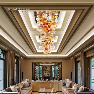 Candelabro colgante de cristal moderno rojo personalizado para vestíbulo de hotel y sala de estar de Villa iluminación elegante de larga duración - Product Image 2