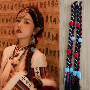 Tibetan Style Wig With Dirty Braids Ethnic Style Braids Colored Colored Ropes Fine Hair Braids In Stock Straight Hair