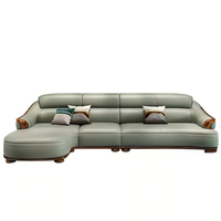 Ensemble de canapés d'angle en cuir véritable en bois d'ébène, forme en L, canapé inclinable de luxe, salon européen, villa, canapé pour petit espace