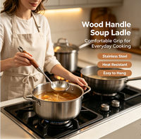 Ensemble de 6 ustensiles de cuisine en acier inoxydable 304 avec manche en bois de rose, finition satinée, spatule, louchette, écumoire, trou de suspension