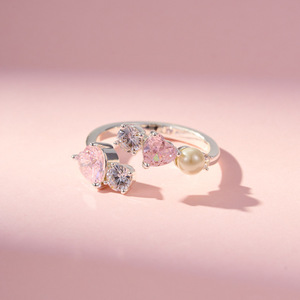 Heart Shaped Open <b>Ring</b> With Zircon And Glass Pearl Adjustable For Index <b>Finger</b> Sweet Cool Layered Jewelry Gift - Product Image 4