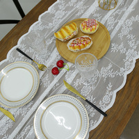 Nappe carrée personnalisable de style nordique en polyester écologique, blanche, tissée, avec dentelle florale de luxe, 70x300cm, pour la maison et les mariages