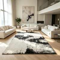 Tapis géométrique noir et blanc, design abstrait, tapis jacquard, revêtement de sol moderne pour la maison et l'hôtel