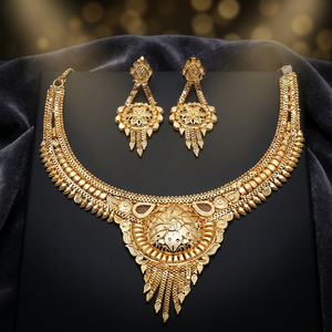 Wholesale 14K 18K 24K Gold Filled Traditional Floral Design Jewelry Set, Forming Short Necklaces, Brass Gold Fashion Necklaces. - Product Image 3