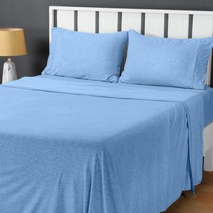 Nữ Hoàng Kích Thước 100% Bông 4Pcs Tấm Ga Giường Đặt Màu Rắn Dệt Kim Mềm Tấm Phẳng 16 "Sâu Túi Được Trang Bị Tấm Với 2 Gối - Product Image 4