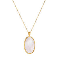 Collier pendentif Moge Jewelry de haute qualité en acier inoxydable plaqué or 18 carats avec maillons en laiton et incrustation ovale en nacre
