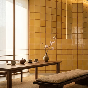 Azulejo de Gres de 100x100mm Pintado a Mano por Artesanos, Diseño Qiongcai Moderno, Luminoso, Antibacteriano y Resistente al Desgaste, para Hoteles de Lujo - Product Image 1