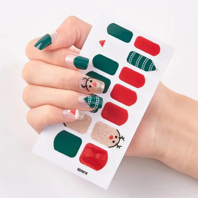 Fashion New Design Christmas Festival Nail Decals Semi Cured Nail Wraps High Quality Winter Nail Sticker