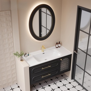 French retro 304 stainless steel ceramic integrated basin honeycomb aluminum bathroom cabinet - Product Image 2