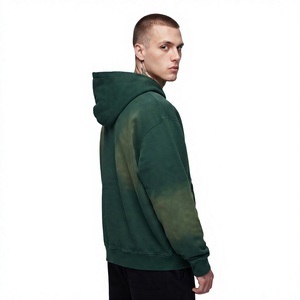 Men Dip Dye Zip up Hoodie Regular Fit Solid Color Cotton French Terry Casual Autumn <b>Front</b> Logo ODM Sweatshirt - Product Image 2