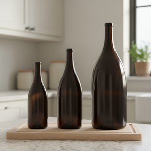 Botella de Vino Redonda de Lujo, Personalizada, con Forma a Medida, OEM/ODM, Bajo MOQ, Hecha a Mano, 3L, Color Borgoña, con Tapón de Corcho de Vidrio - Product Image 1