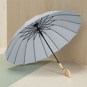 <b>Large</b> Wooden J Handle Rain-Resistant Pongee Long <b>Umbrella</b> for Two Classic Straight Design Quick Delivery for Travel - Product Image 2