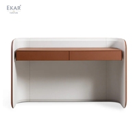 Table de toilette moderne de luxe en cuir, coiffeuse en bois, console de chambre incurvée, mobilier