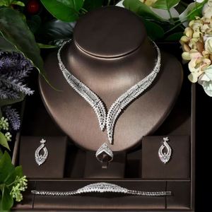 HIBRIDE Super luxe mariée AAA CZ collier ensemble couleur blanche mariage africain cubique zircone perles ensembles de bijoux pour les mariées S-040 - Product Image 2