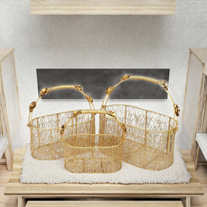 Cesta de Almacenamiento Rectangular de Metal Vintage con Asa, Ecológica y Multiusos para Ropa, Cestas de Almacenamiento de Alambre Metálico Rectangulares - Product Image 3