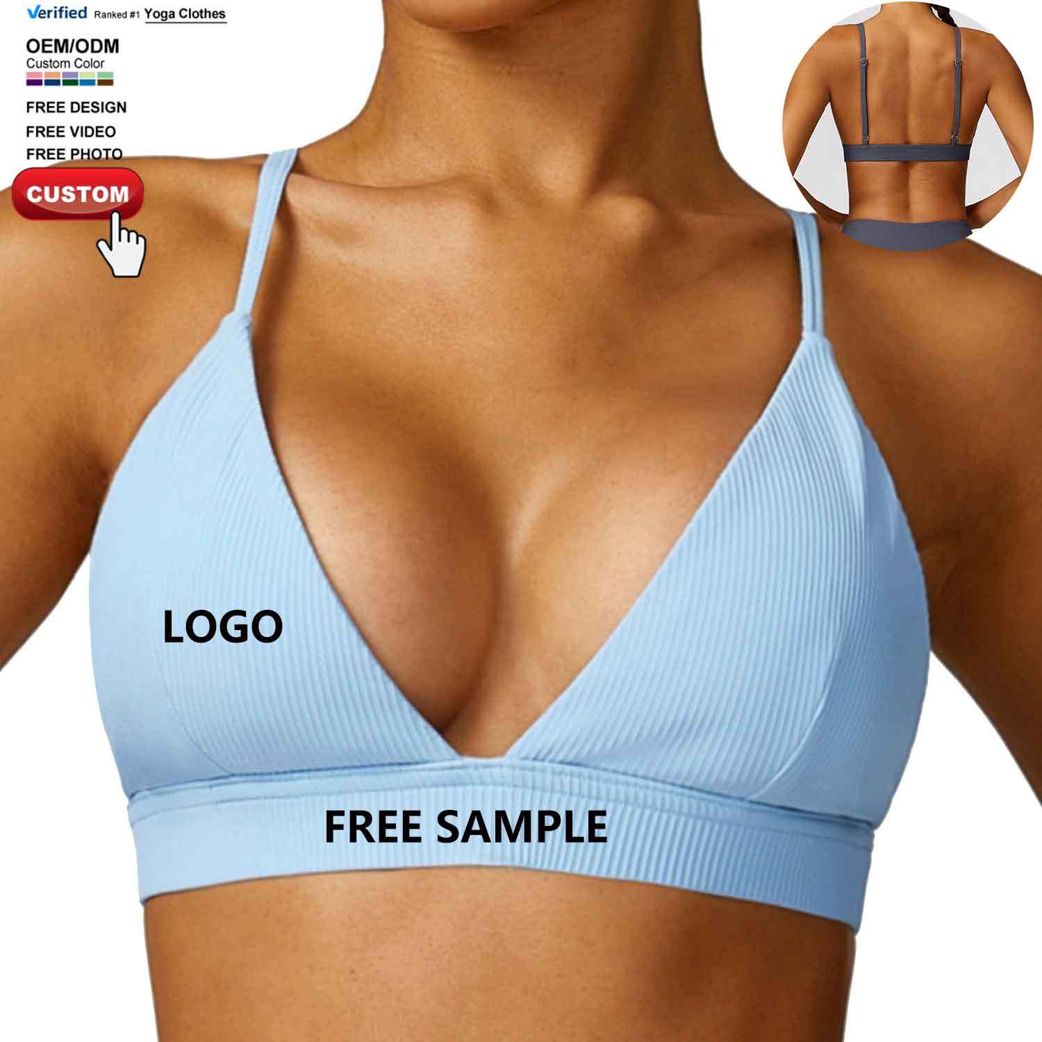 Wholesale Ribbed Quick-drying Yoga Bra Backless Fitness Clothing Women's Sexy Deep V Neck Outwear Tight Push up Sports Underwear