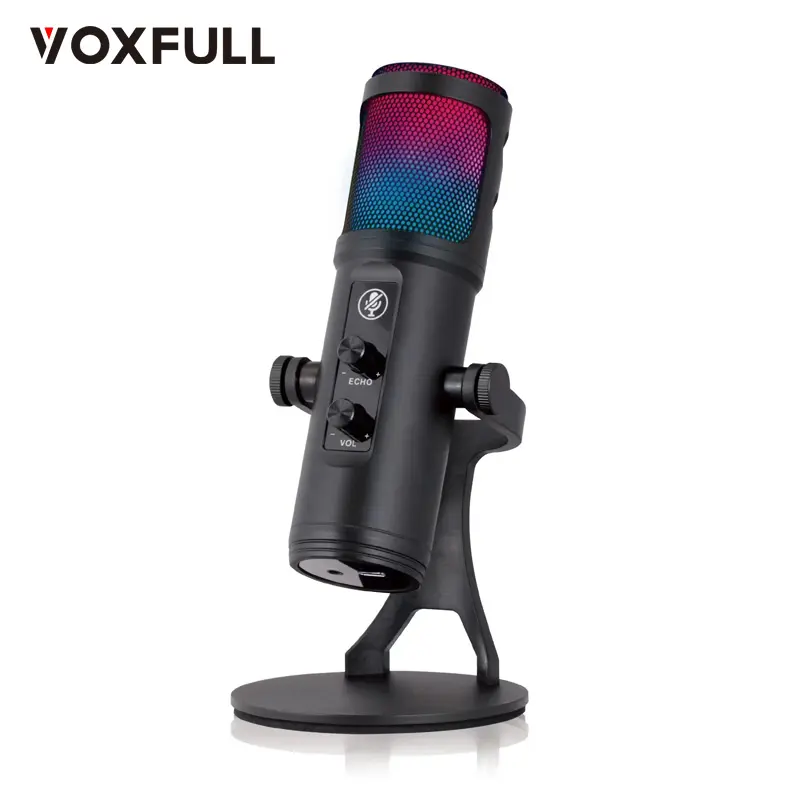 Voxfull VF-776 usb'li mikrofon kondenser mikrofon standı RGB ışıkları kayıt Podcasting akış Skype uyumlu