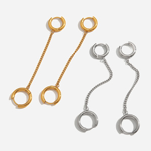 Pendientes de aro doble de acero inoxidable con borla de cadena y diseño geométrico para joyería de moda - Product Image 1