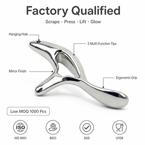 Herramienta Gua Sha KINWONG <span class=keywords><strong>de</strong></span> 3 Puntas, Varita <span class=keywords><strong>de</strong></span> Masaje Metálica con Acabado Espejo, <span class=keywords><strong>para</strong></span> Lifting Facial y Raspado Corporal, Herramienta Multiusos, Venta al Por Mayor OEM - Product Image 5