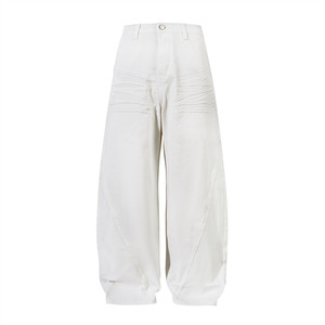 سكين منحني بلون واحد جينز دينم للرجال فضفاض تصميم الشارع العالي الأمريكية منتصف الخصر الساق واسعة الجينز السراويل العصرية للرجال - Product Image 1