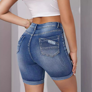 Hot Retro Haute Qualité Slim Shorts Jeans Femmes Bleu Dames Serré Denim Shorts. - Product Image 5
