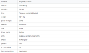 Couverture de camping en forme de T en polyester/coton tricoté uni toutes saisons, tapis imperméable, écologique pour la maison, 0,5-1 kg, lavage à la main - Product Image 5