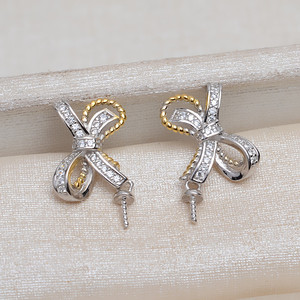 Juego de Pendientes y Colgante de Plata S925 Hechos a Mano con Lazo, Accesorios de Joyería con Perlas DIY de 8-13 mm, Precio 3983 - Product Image 2