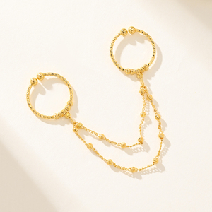 Bagues connectées plaquées or de Dubaï pour femmes, avec perles arabes, style bague esclave, bijoux du Moyen-Orient - Product Image 3
