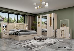Ensemble complet de meubles de chambre à coucher en bois MDF, lit capitonné en tissu de style turc, luxe, taille king - Product Image 6