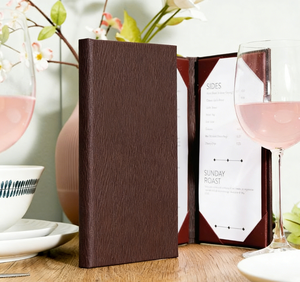 Cubierta de Menú de Restaurante de Cuero PU con Logotipo Personalizado de Alta Calidad, Menú de Tres Caras con Solapa para Hotel y Bar - Product Image 2