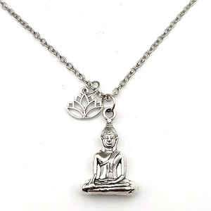 Nuevo collar de Buda, collar de flor de loto, colgante espiritual de color plateado, regalo para amigos, llaveros de moda para hombres y mujeres - Product Image 3