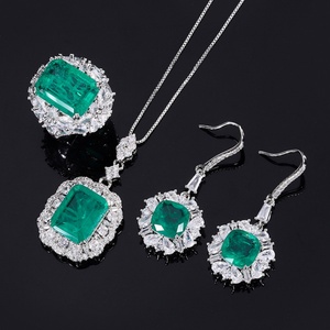 Premium Elegant Eco-friendly Copper 12*16/10*10mm Green Zirconia Rings 3PCS Set Women's Zircon Jewelry Sets for Daily Wear - Product Image 3