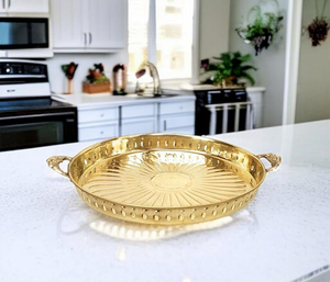 Brass Designer Serving <b>Plate</b> with Handle Handmade Decorative Brass Tray for Dining Kitchen Home Decor - Product Image 4