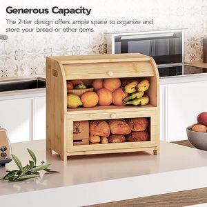 Boîte à pain en bambou à double couche avec couvercle rabattable, grande capacité, armoire de rangement de cuisine pour comptoir - Product Image 2