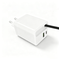Chargeur mural rapide PD 45W QC3.0 EU Type-C double port, adaptateur de voyage pour ordinateur portable et téléphone avec câble rétractable GaN