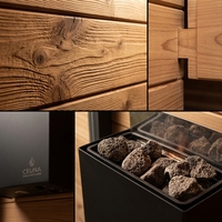 Cabine de sauna extérieure moderne de luxe avec verre trempé panoramique et bois de pin nordique pour spa à domicile et jardin