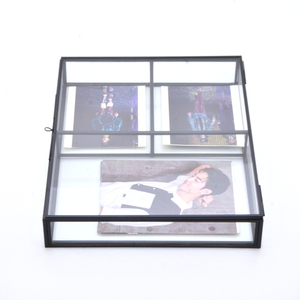 Boîte de rangement vintage en verre à 3 compartiments pour lettres, souvenirs, montres et cartes postales, en métal noir - Product Image 5