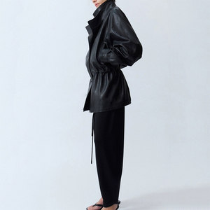 Veste en cuir à double boutonnage zippée décontractée en peau de mouton cirée vintage 5201 - Product Image 4