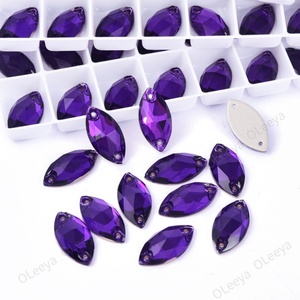 Oleeya En gros Strass à coudre en verre 3A, forme œil de cheval, couleur velours violet, pierre à dos plat, cristal pour la couture de robes - Product Image 4