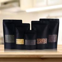 Groothandel Zwarte Kraft Papier Stand-up Pouches Vochtbestendige Voedselverpakkingszakken PE Ritssluiting voor Thee Koffiebonen Gedroogd Fruit