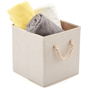 Bacs de rangement en tissu de bambou, bacs à caisson pliables, avec poignée de corde en coton, panier résistant, organiseur pour étagères, placard, nouveauté - Product Image 1