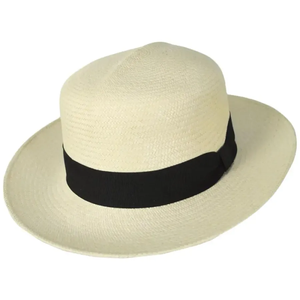 Unisex Toquilla Panama <b>Hat</b> Wide Brim <b>Straw</b> <b>Hat</b> with Black Ribbon Band Beach Outdoor Use Adult Size - Product Image 1
