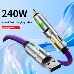 Cable de Carga Rápida 4 en 1 de 2 m y 240 W, Tubo de Luz RGB, Cable de Carga Multiinterfaz, Apto para Todos los Teléfonos Inteligentes - Product Image 4