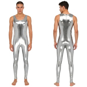 Mens Metallic Unitard Shiny Spandex Sleeveless Catsuit Dance Wear Gymnastics Stage Performance Cosplay <b>Bodysuit</b> Custom - Product Image 4