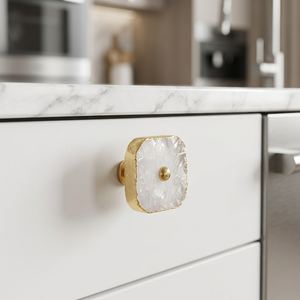 AK Brass White Gold Stone & Metal <b>Wardrobe</b> Knob Customized Cabinet Handle Luxury Dresser Furniture <b>Hardware</b> Modern Decor Premium - Product Image 1