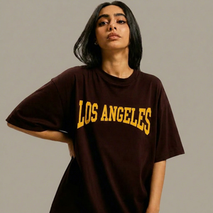 Camiseta de Mujer con Logotipo de Los Ángeles, Cuello Redondo, Manga Corta, Corte Holgado, Algodón Jersey, Informal - Product Image 1